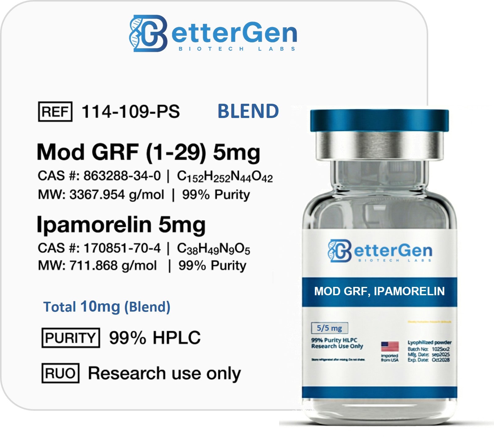 ipamorelin 20mg mod grf 1-29 & ipamorelin blend Blend: Ipamorelin CJC-1295 (No DAC) 20MG