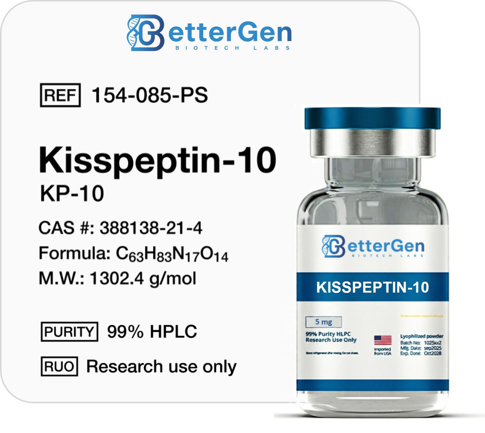 Kisspeptin-10 5mg — ≥99% purity, Lyophilized Powder