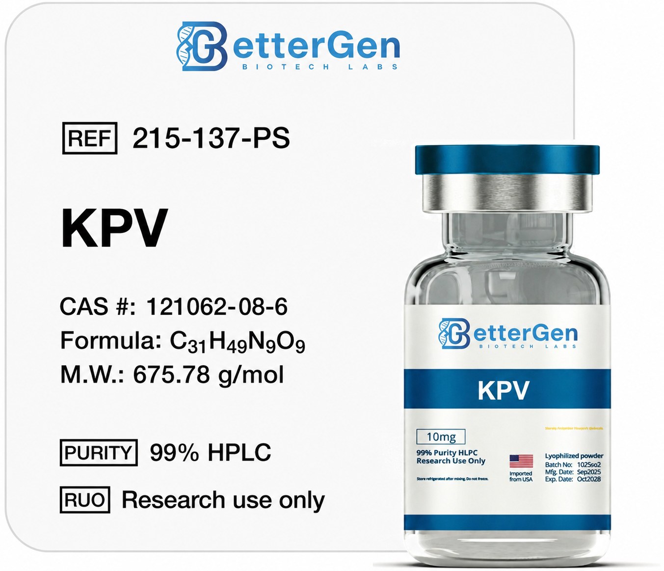 KPV — ≥99% purity, Lyophilized Powder