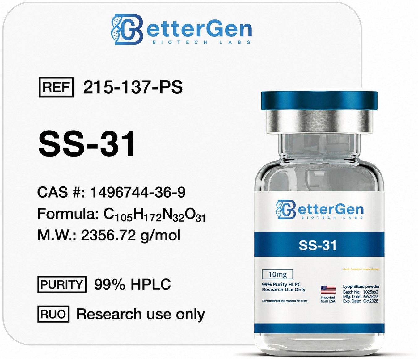 SS-31 (Elamipretide) — ≥98% purity, Lyophilized Powder