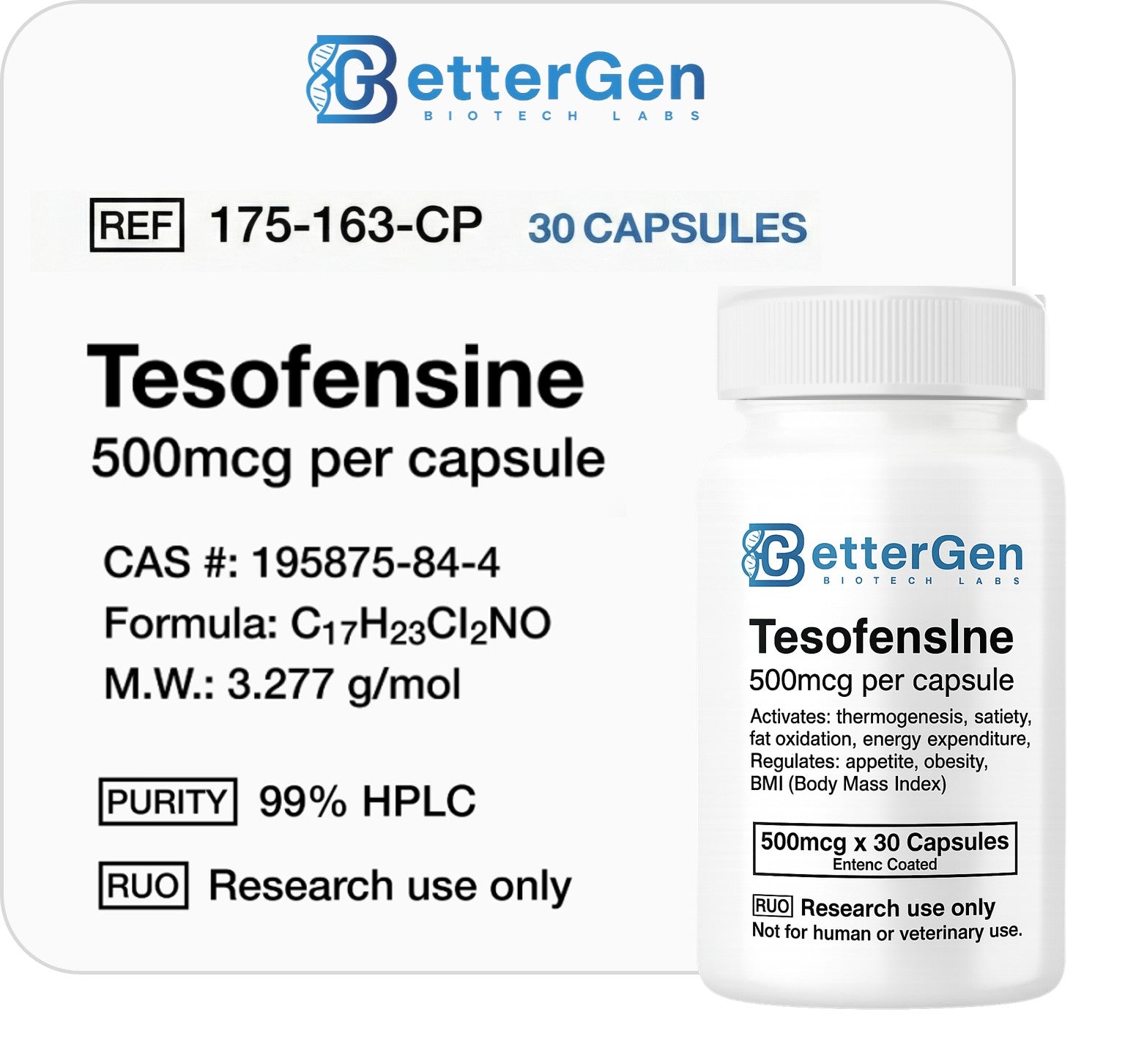 Tesofensine 500mcg (30 Capsules) — ≥99% purity, Lyophilized Powder