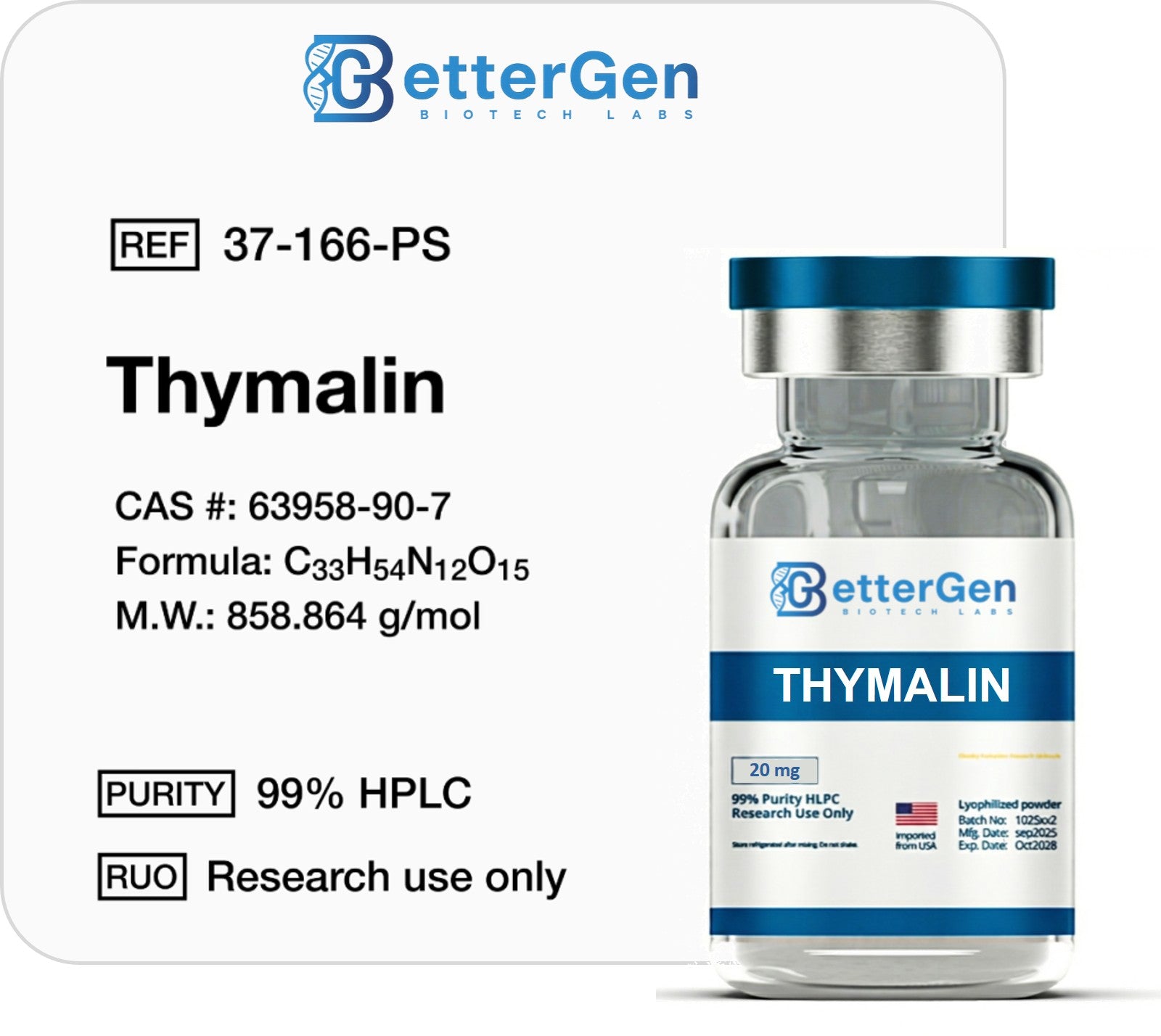 Thymalin 20mg — ≥99% purity, Lyophilized Powder